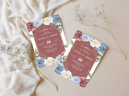 White Floral Muslim Wedding Invitation Template (Digital)