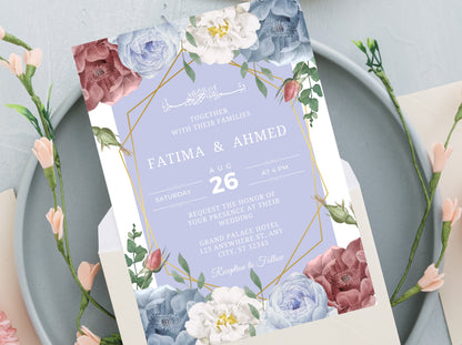 Editable Floral Muslim Wedding Invitation, Nikah Template (Digital)