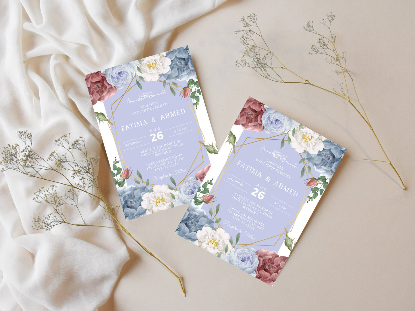 Editable Floral Muslim Wedding Invitation, Nikah Template (Digital)