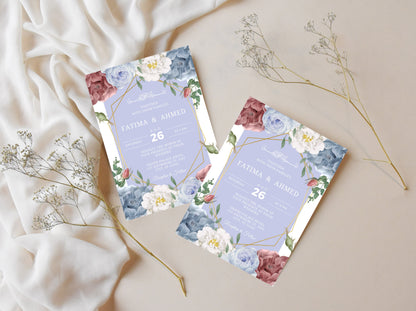 Editable Floral Muslim Wedding Invitation, Nikah Template (Digital)