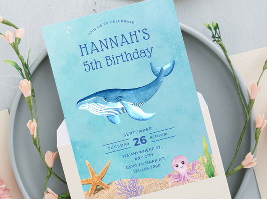 Under The Sea Birthday Invitation Template, Ocean Animals Party Invite (Digital Download)
