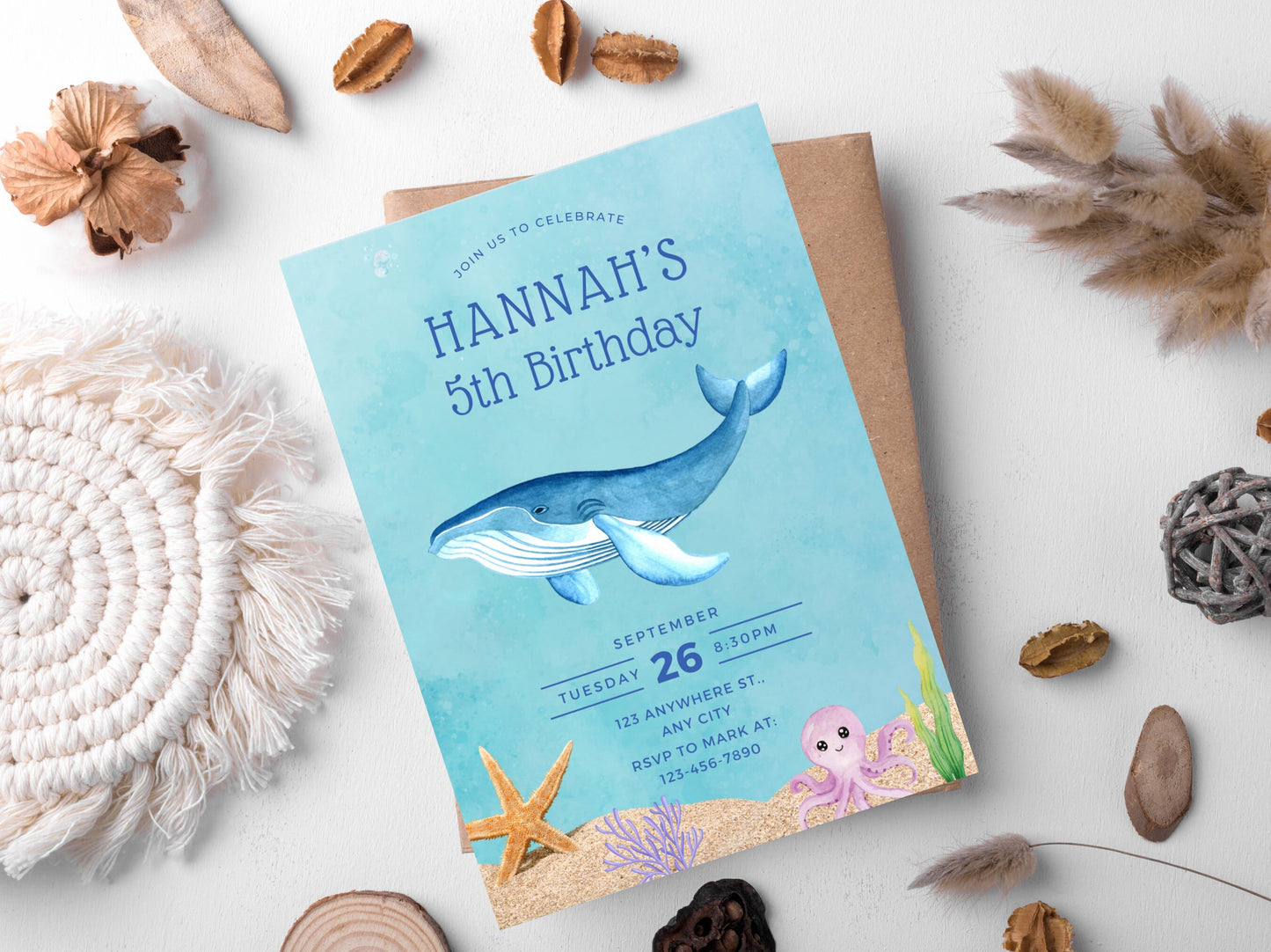Under The Sea Birthday Invitation Template, Ocean Animals Party Invite (Digital Download)