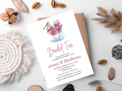 Floral Bridal Tea Invitation Template, Editable Canva Invite (5x7)