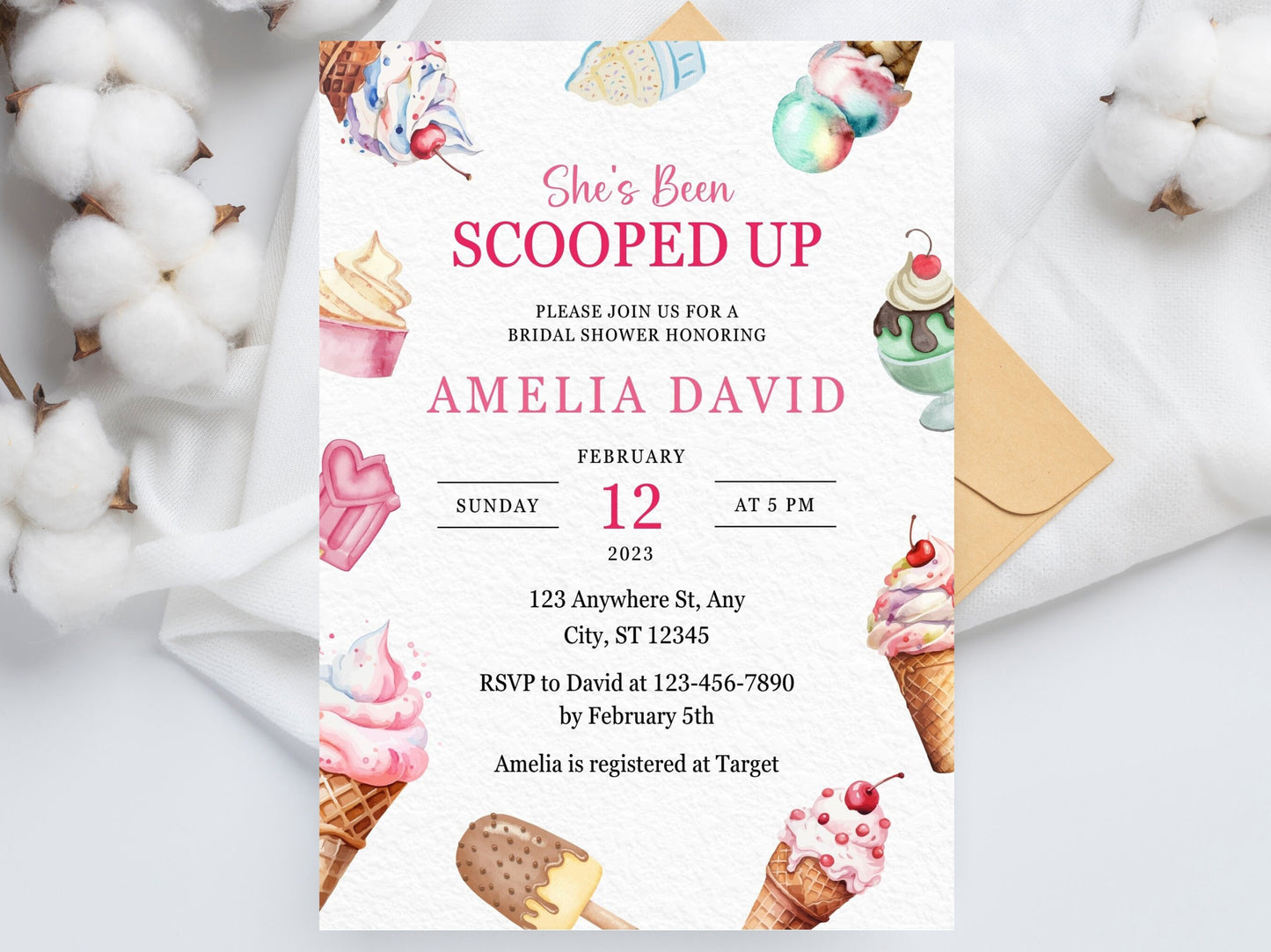 Ice Cream Bridal Shower Invitation, Editable Canva Template (PDF)