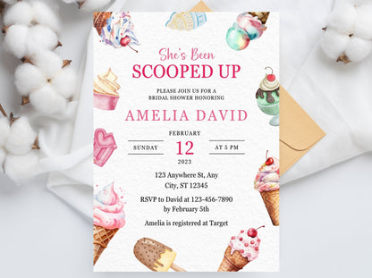 Ice Cream Bridal Shower Invitation, Editable Canva Template (PDF)