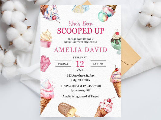 Ice Cream Bridal Shower Invitation, Editable Canva Template (PDF)