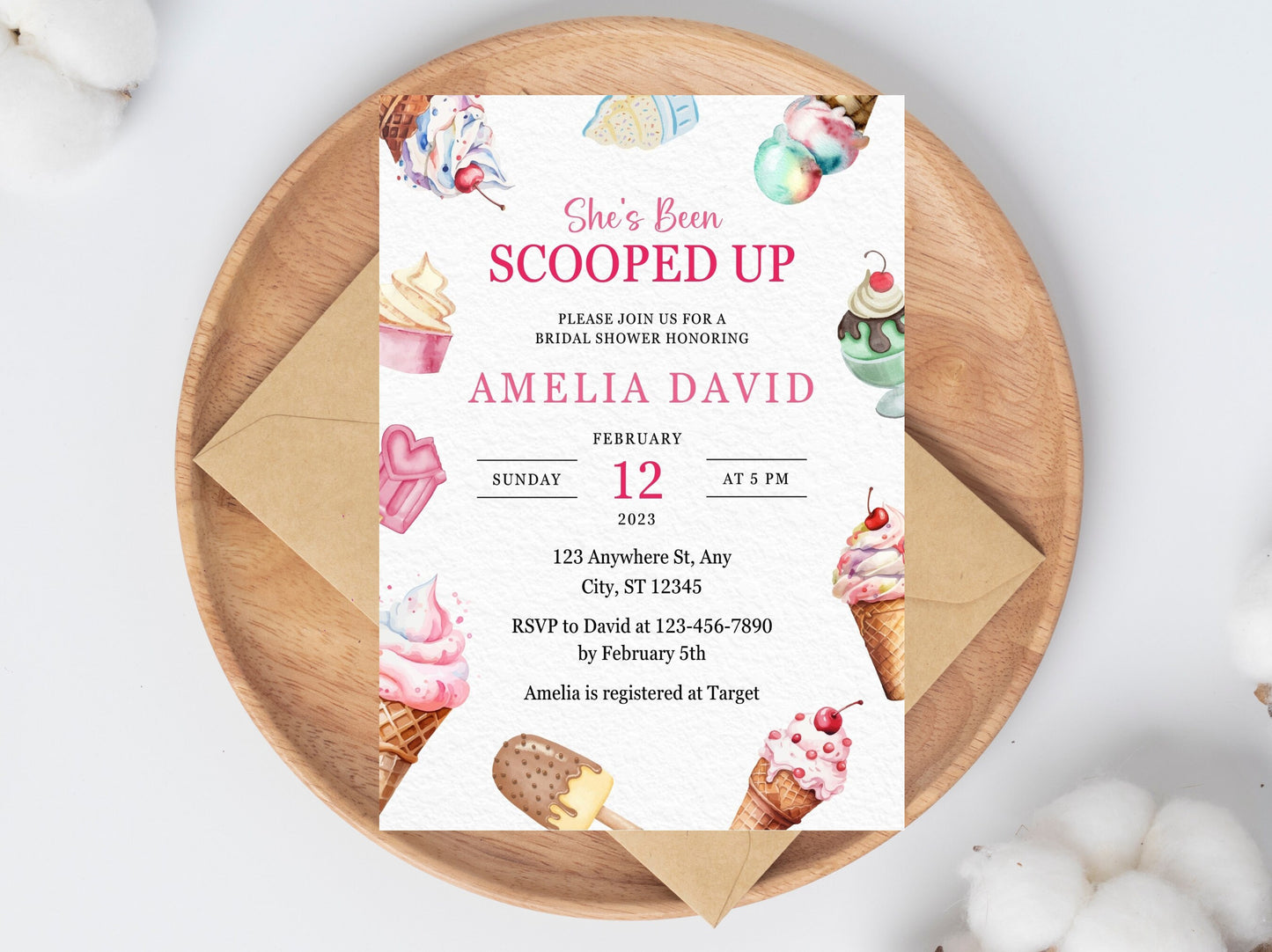 Ice Cream Bridal Shower Invitation, Editable Canva Template (PDF)