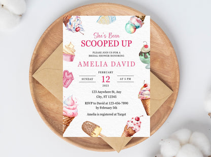Ice Cream Bridal Shower Invitation, Editable Canva Template (PDF)