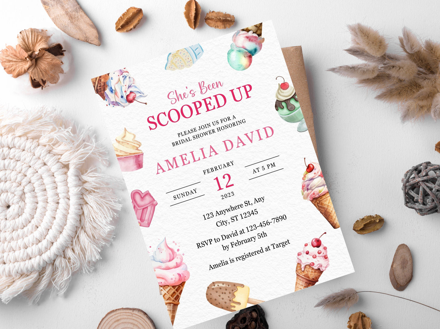 Ice Cream Bridal Shower Invitation, Editable Canva Template (PDF)