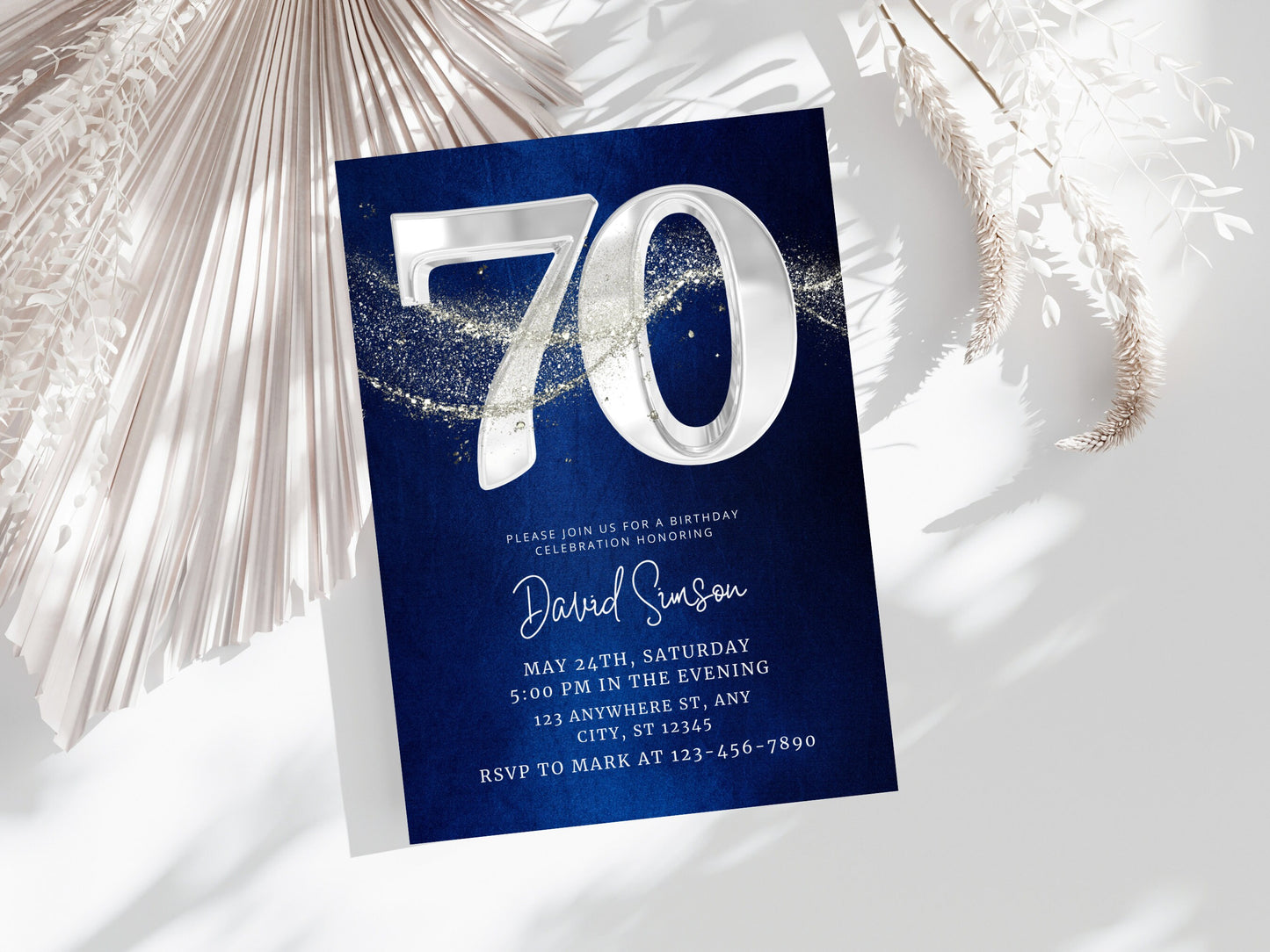 Elegant 70th Birthday Invitation Template, Editable Canva (Digital Download)