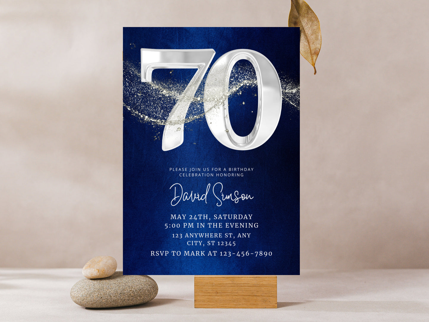 Elegant 70th Birthday Invitation Template, Editable Canva (Digital Download)