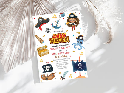 Piraten-Geburtstagseinladungsvorlage, bearbeitbares Canva-Design (Digitaler Download)