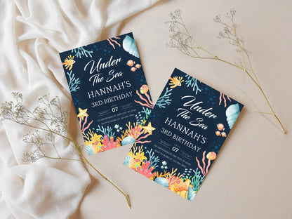 Under the Sea Birthday Invitation, Ocean Animals, Editable Template (Digital Download)