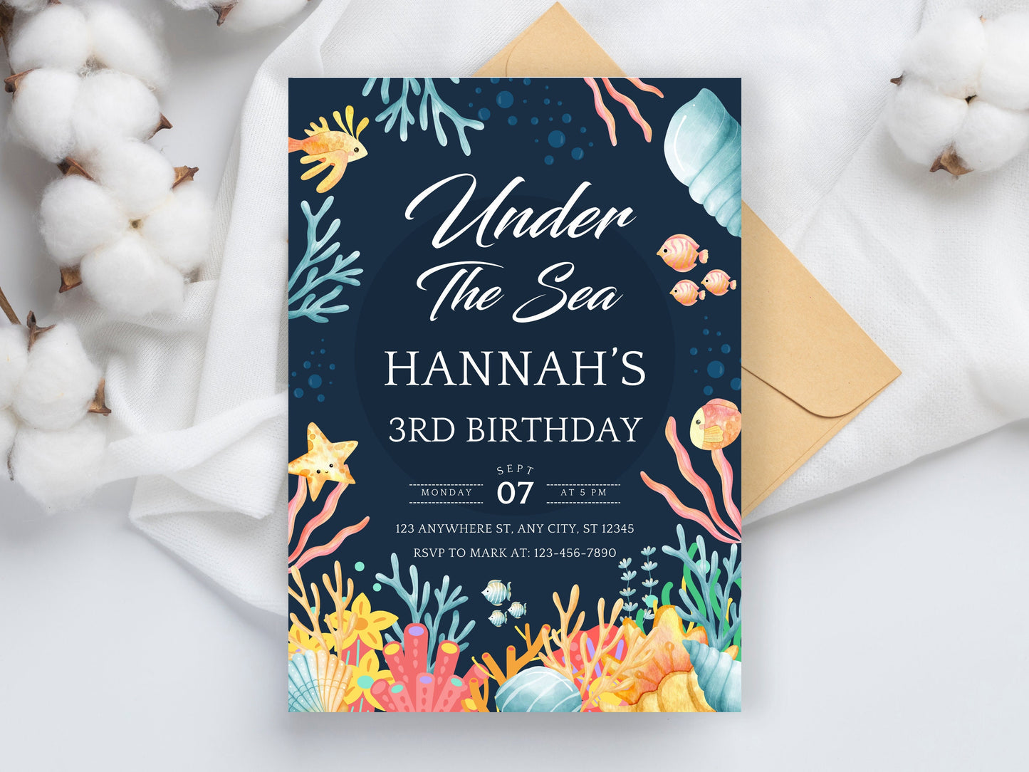 Under the Sea Birthday Invitation, Ocean Animals, Editable Template (Digital Download)