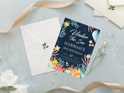 Under the Sea Birthday Invitation, Ocean Animals, Editable Template (Digital Download)