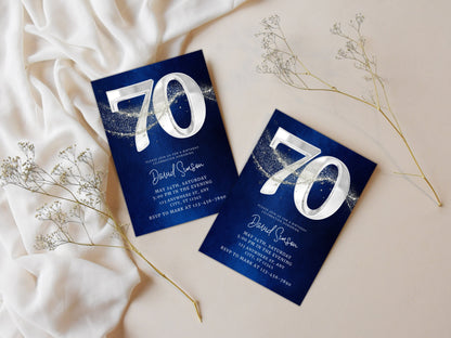 Elegant 70th Birthday Invitation Template, Editable Canva (Digital Download)