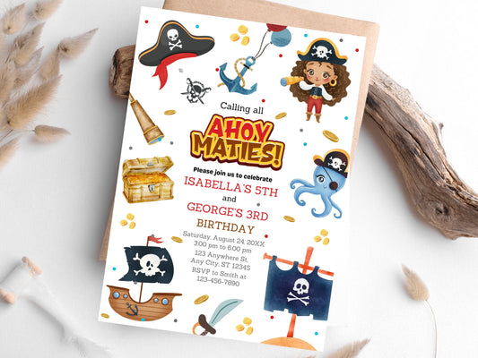 Piraten-Geburtstagseinladungsvorlage, bearbeitbares Canva-Design (Digitaler Download)