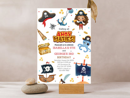 Piraten-Geburtstagseinladungsvorlage, bearbeitbares Canva-Design (Digitaler Download)