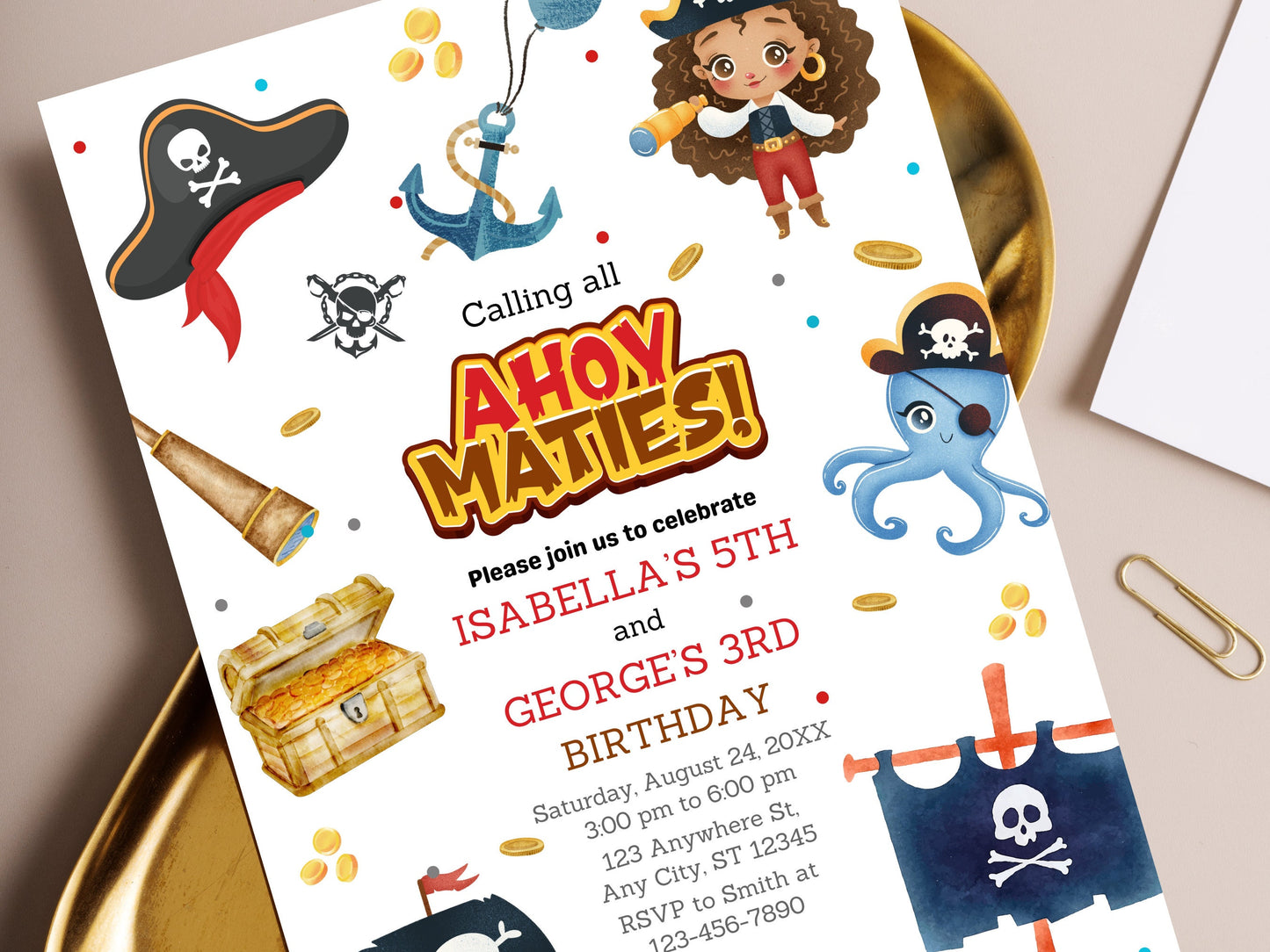 Piraten-Geburtstagseinladungsvorlage, bearbeitbares Canva-Design (Digitaler Download)