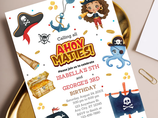 Pirate Birthday Invitation Template, Editable Canva Design (Digital Download)