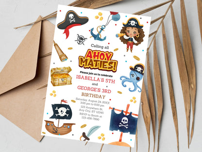 Piraten-Geburtstagseinladungsvorlage, bearbeitbares Canva-Design (Digitaler Download)