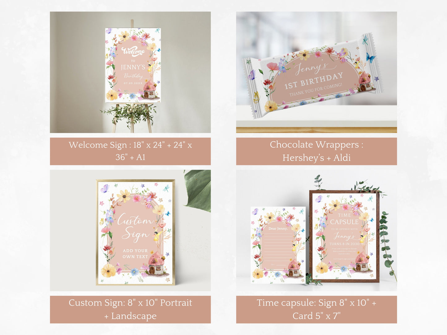 Editable Fairy First Birthday Party Bundle, Boho Wildflower Decor (Digital Download)