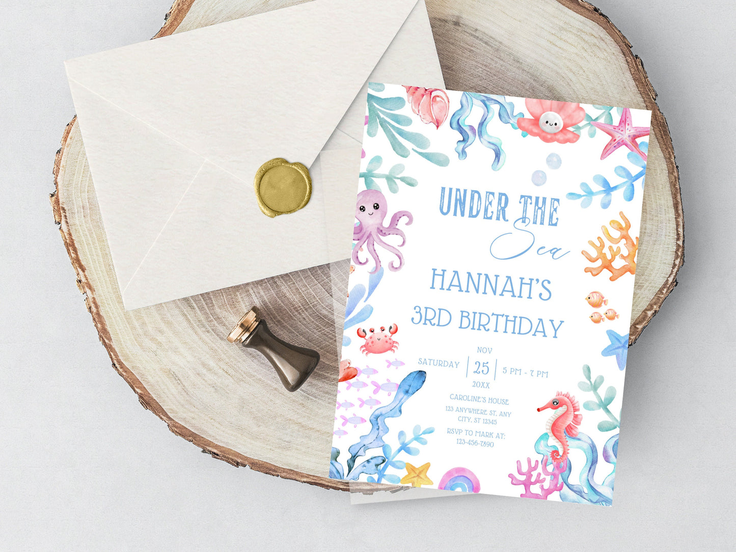 Under The Sea Birthday Invitation, Ocean Animals Party, Editable Template (Digital Download)