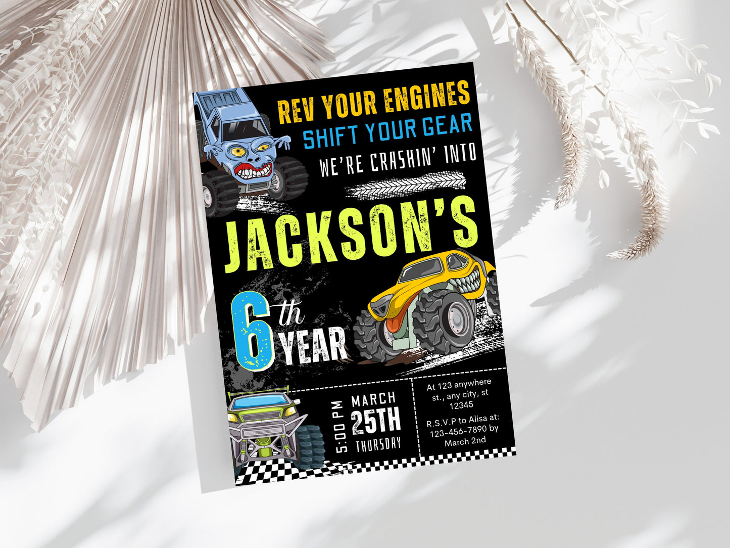 Editable Monster Truck Birthday Invitation, Big Wheel Party (Printable PDF)