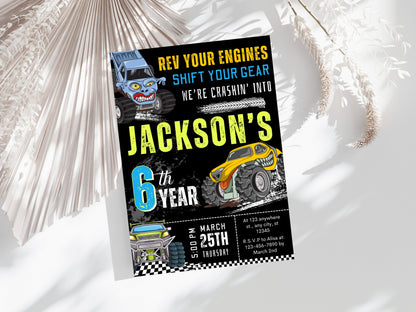 Editable Monster Truck Birthday Invitation, Big Wheel Party (Printable PDF)