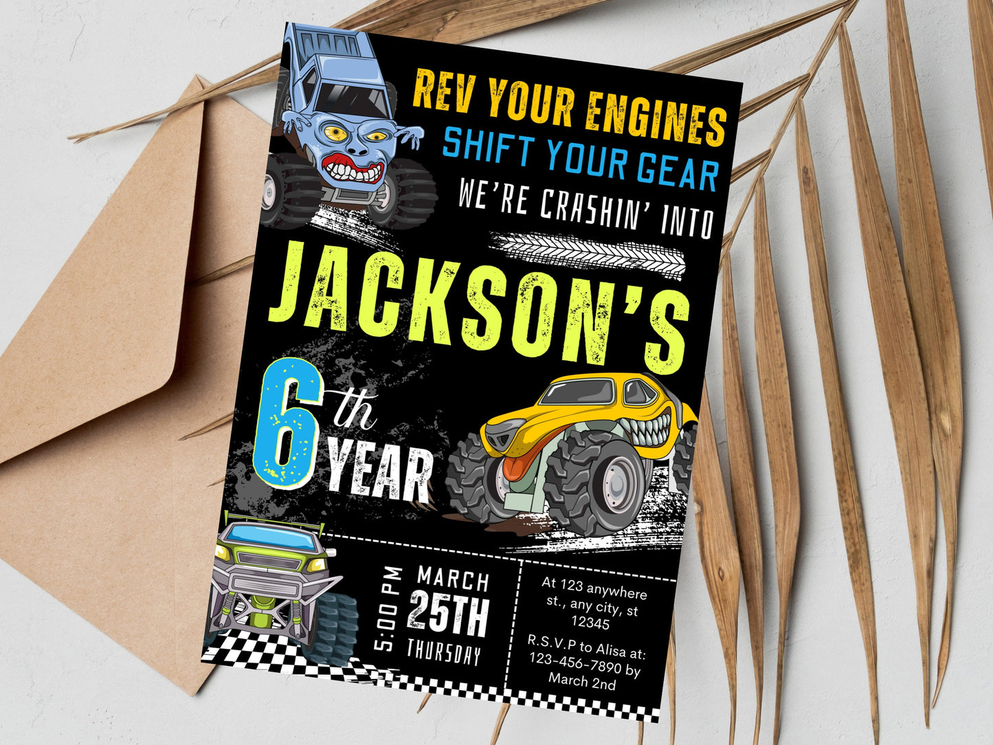 Editable Monster Truck Birthday Invitation, Big Wheel Party (Printable PDF)