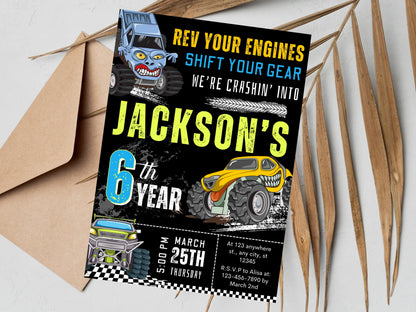 Editable Monster Truck Birthday Invitation, Big Wheel Party (Printable PDF)