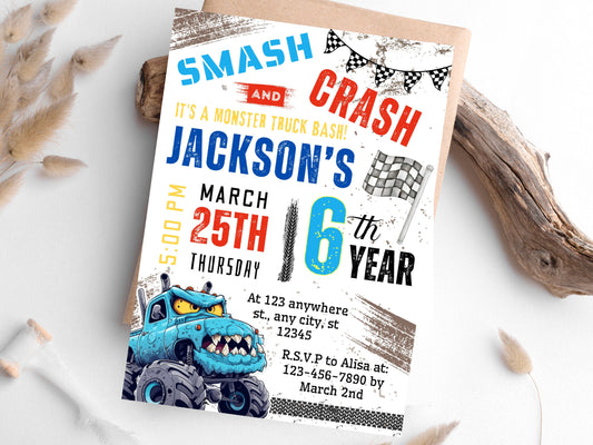 Editable Monster Truck Birthday Invitation, Big Wheel Party (Printable Invite)