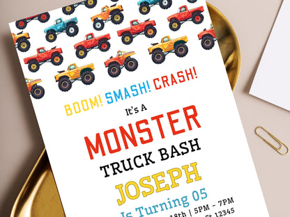 Editable Monster Truck Birthday Invitation Template (Printable)