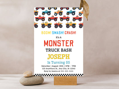 Editable Monster Truck Birthday Invitation Template (Printable)