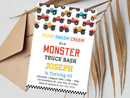 Editable Monster Truck Birthday Invitation Template (Printable)