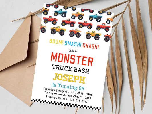 Editable Monster Truck Birthday Invitation Template (Printable)