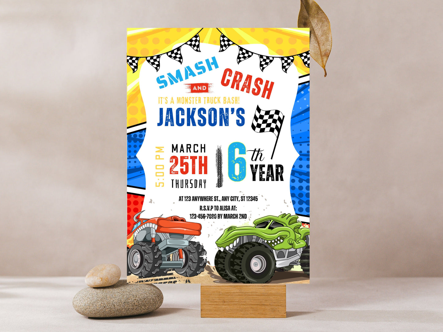Editable Monster Truck Birthday Party Invitation Template (PDF)