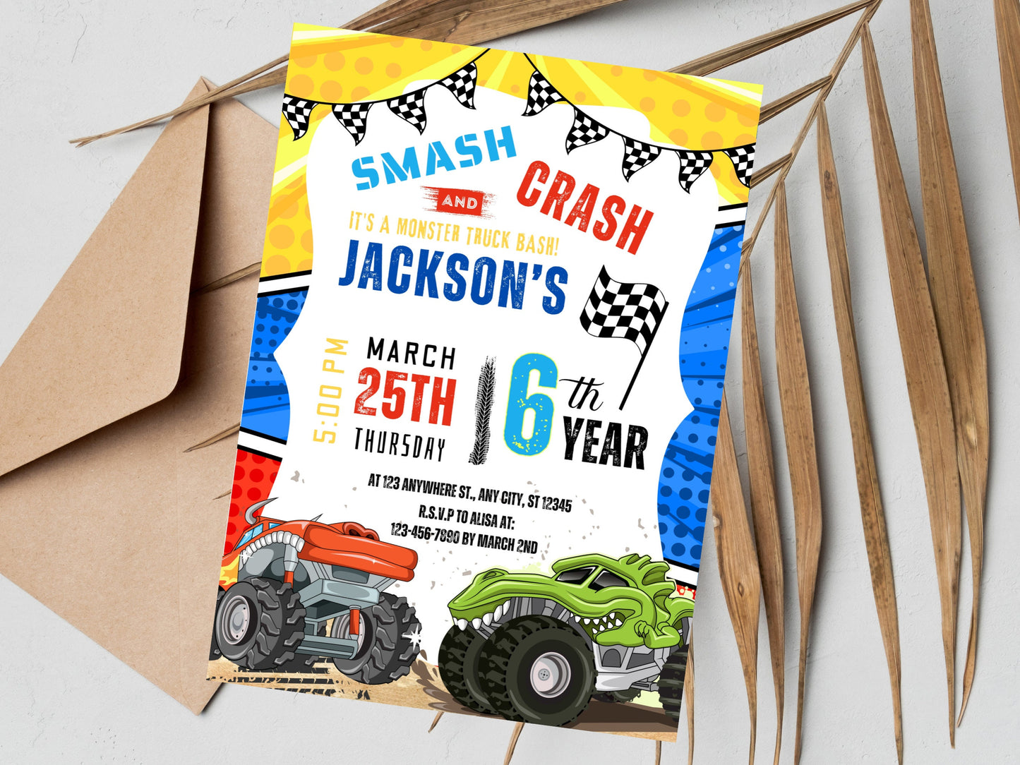Editable Monster Truck Birthday Party Invitation Template (PDF)