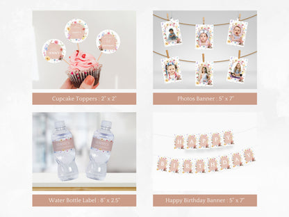 Editable Fairy First Birthday Party Bundle, Boho Wildflower Decor (Digital Download)