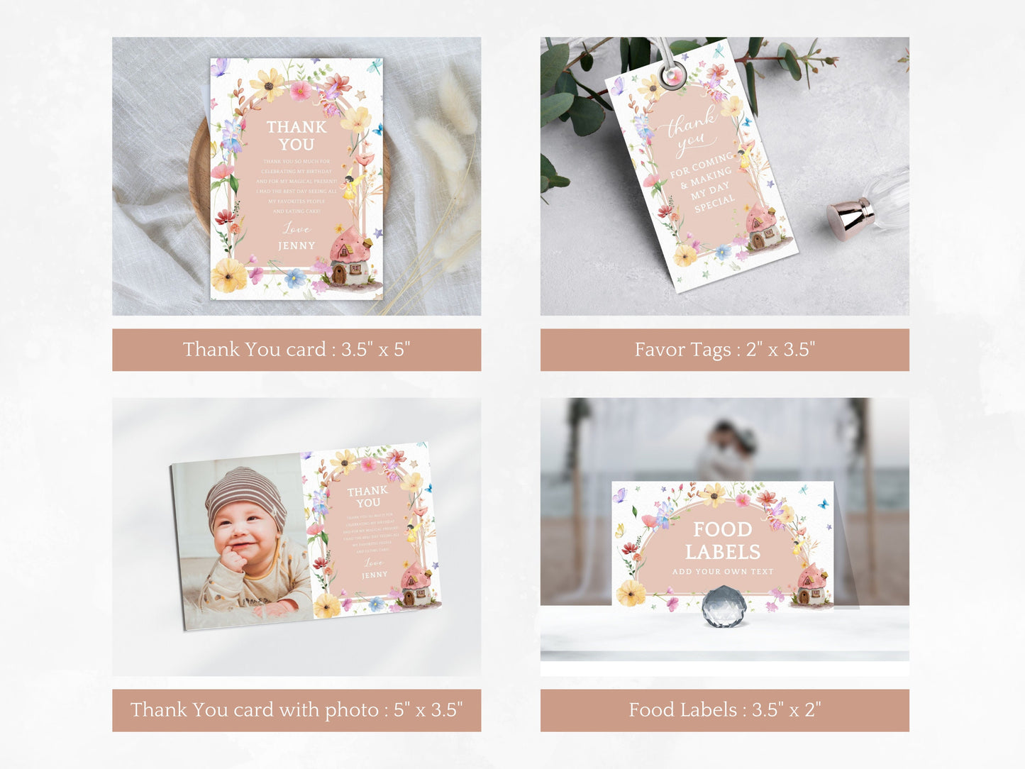 Editable Fairy First Birthday Party Bundle, Boho Wildflower Decor (Digital Download)