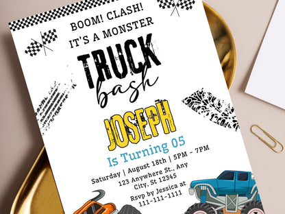 Editable Monster Truck Birthday Invitation Template (PDF)