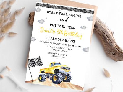 Editable Monster Truck Birthday Party Invitation Template (Digital Download)