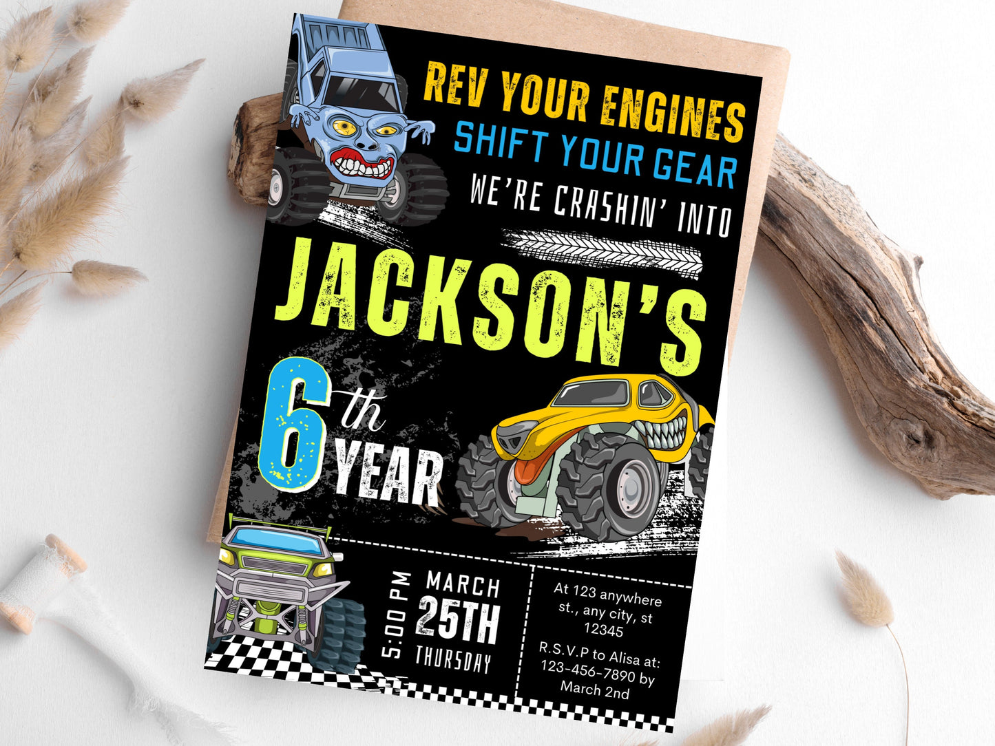 Editable Monster Truck Birthday Invitation, Big Wheel Party (Printable PDF)