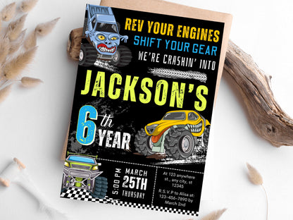Editable Monster Truck Birthday Invitation, Big Wheel Party (Printable PDF)