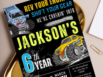 Editable Monster Truck Birthday Invitation, Big Wheel Party (Printable PDF)