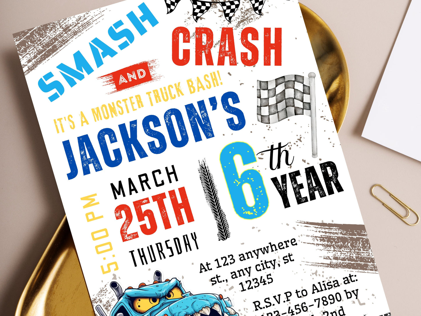 Invitation d'anniversaire Monster Truck modifiable, Fête des grandes roues (Invitation à imprimer)