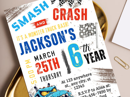 Invitation d'anniversaire Monster Truck modifiable, Fête des grandes roues (Invitation à imprimer)