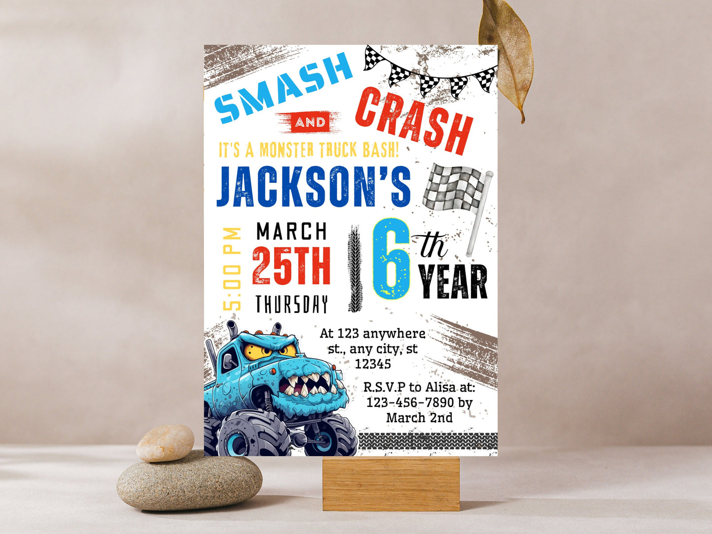 Invitation d'anniversaire Monster Truck modifiable, Fête des grandes roues (Invitation à imprimer)