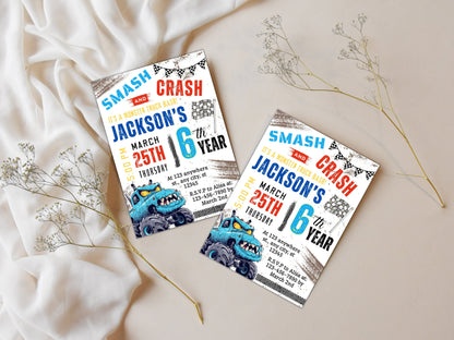 Invitation d'anniversaire Monster Truck modifiable, Fête des grandes roues (Invitation à imprimer)