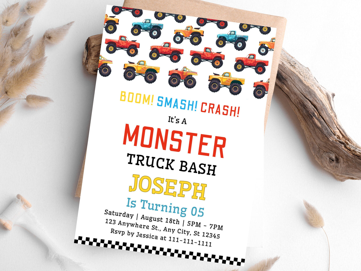 Editable Monster Truck Birthday Invitation Template (Printable)